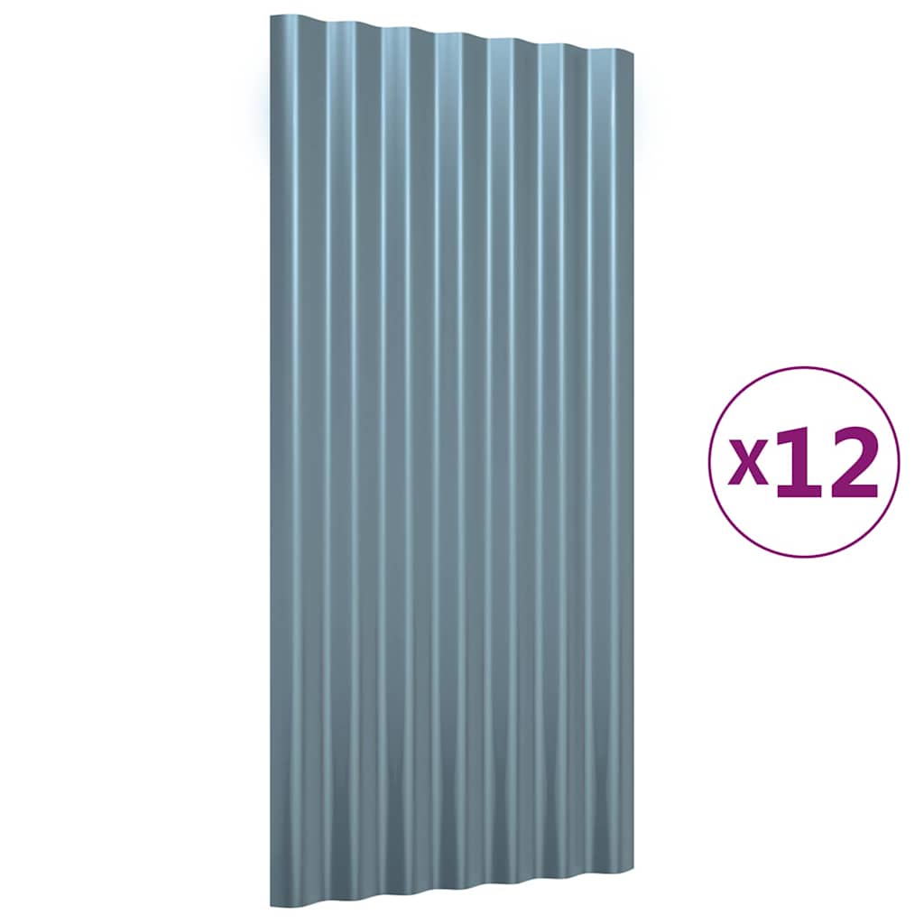 vidaXL Roof Panels 12 pcs Galvanised Steel Grey 80x36 cm 2