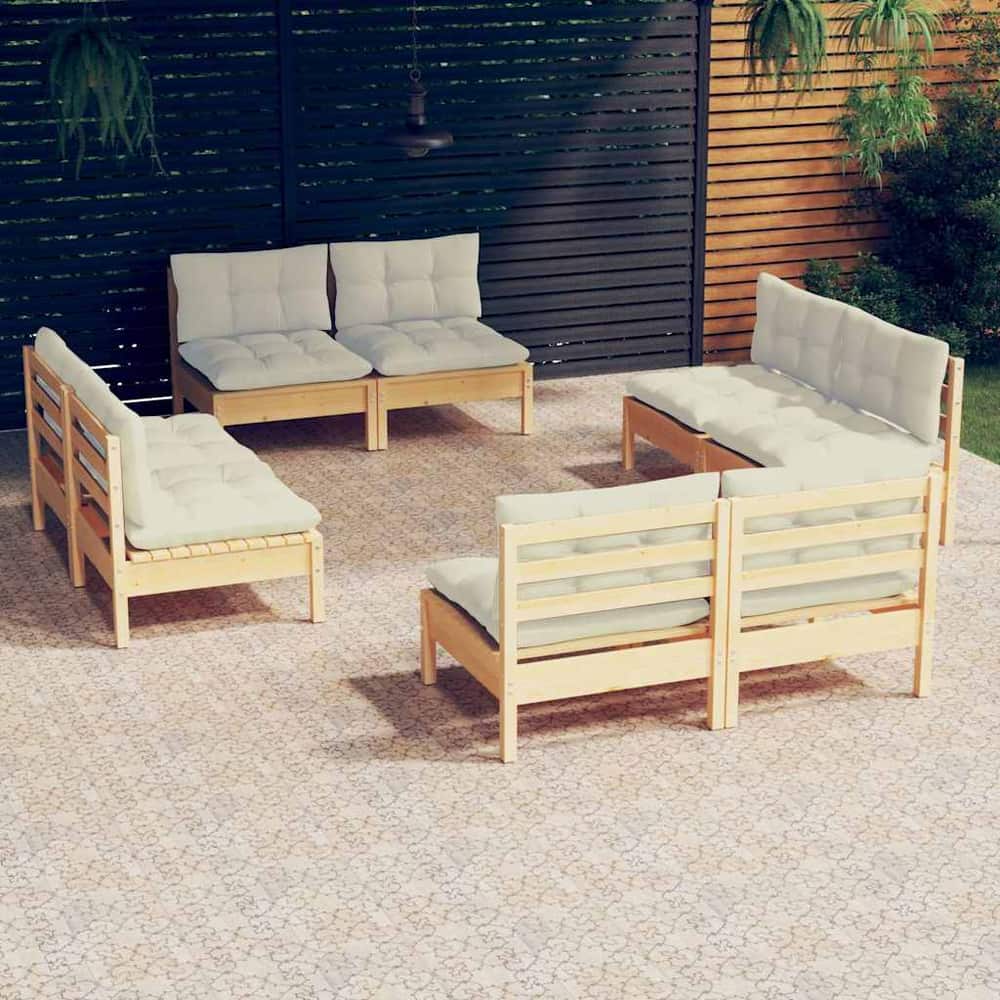vidaXL 8 Piece Garden Lounge Set with Cream Cushions Pinewood 1