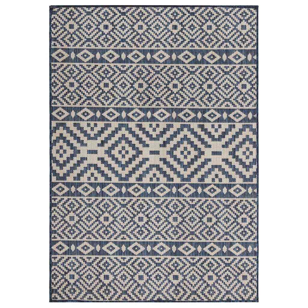 vidaXL Outdoor Flatweave Rug 120x170 cm Blue Stripes 1