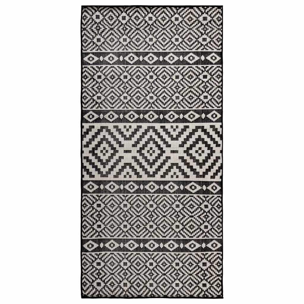 vidaXL Outdoor Flatweave Rug 100x200 cm Black Stripes 1