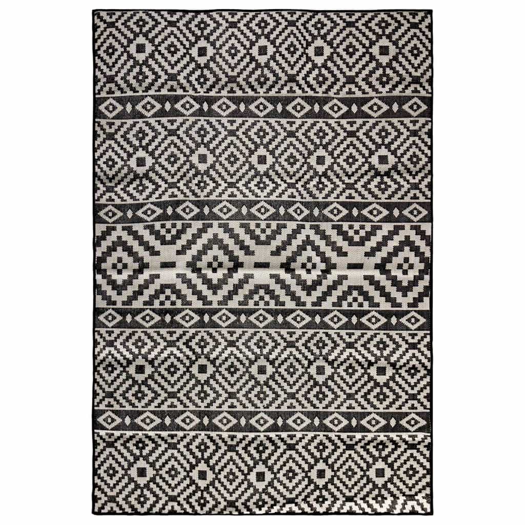 vidaXL Outdoor Flatweave Rug 120x170 cm Black Stripes 1