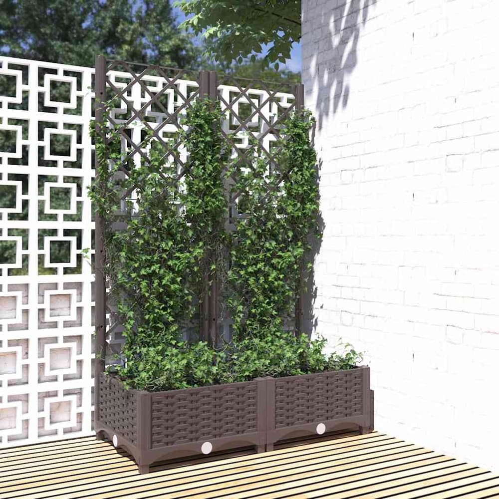 Garden Planter with Trellis PP without Wheels Height 121.5 cm Brown 80 cm 40 cm