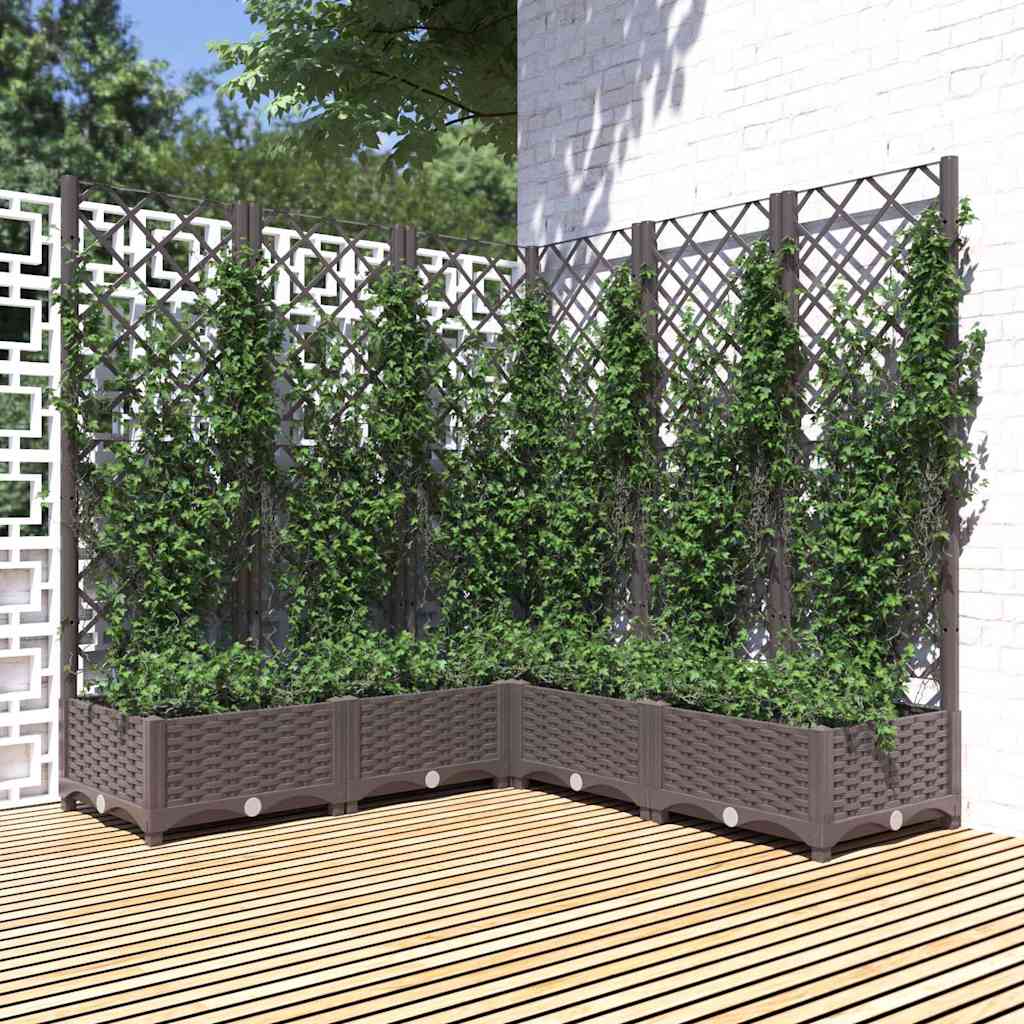 Garden Planter with Trellis PP without Wheels Height 121.5 cm Brown 120 cm 120 cm