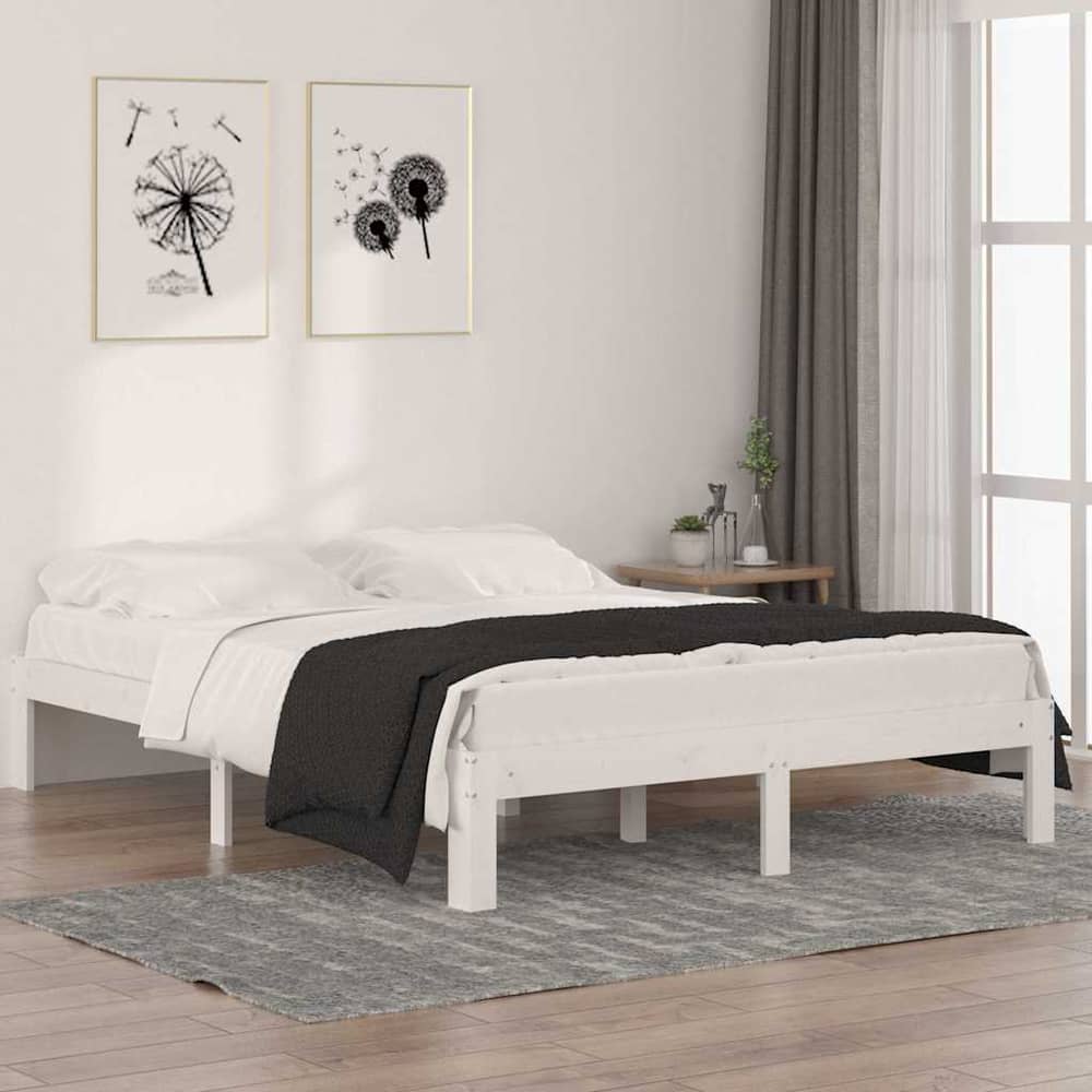 Bed Frame without Mattress Solid Wood Pine White 140 x 190 cm