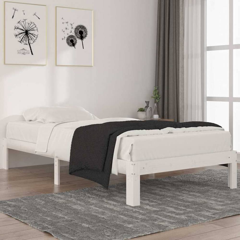 Bed Frame without Mattress Solid Wood Pine White 100 x 200 cm
