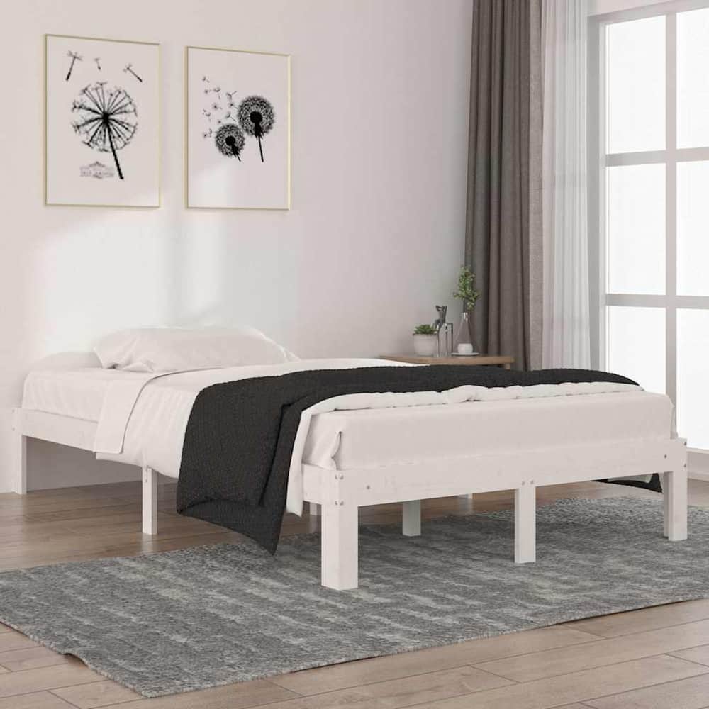 Bed Frame without Mattress Solid Wood Pine White 120 x 200 cm