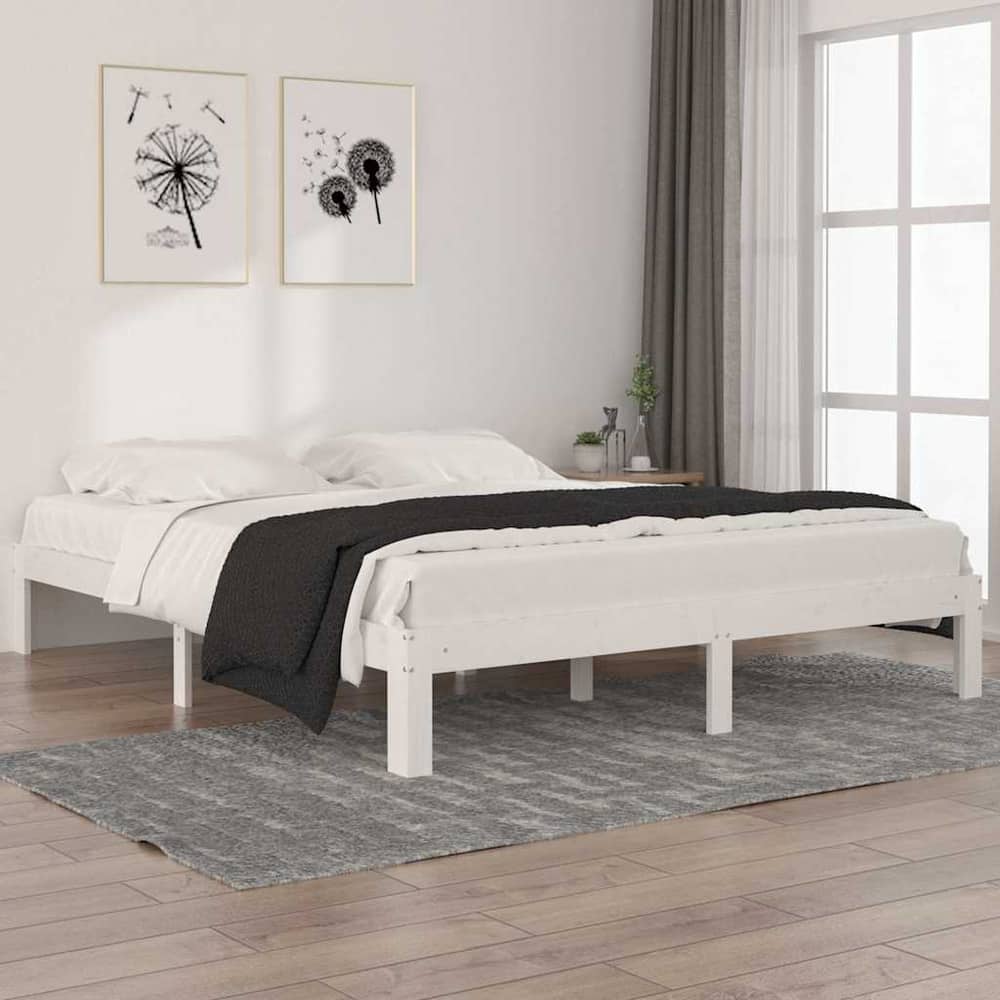 Bed Frame without Mattress Solid Wood Pine White 160 x 200 cm