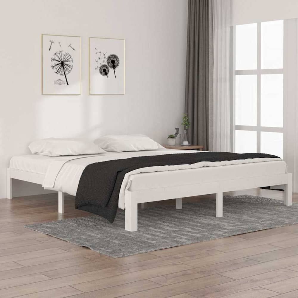 Bed Frame without Mattress Solid Wood Pine White 6FT Super King Size