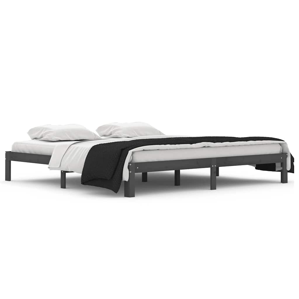 vidaXL Bed Frame without Mattress Grey Solid Wood Pine 200x200cm 2