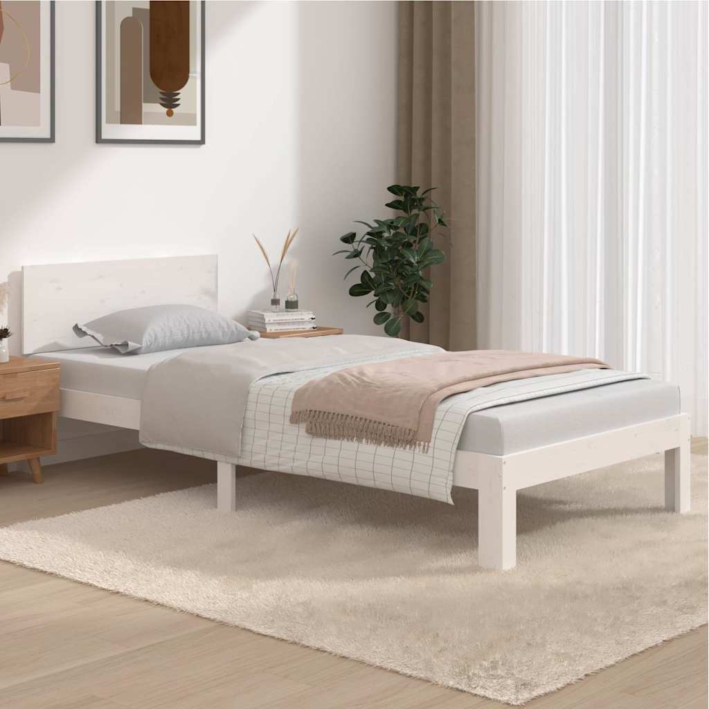 vidaXL Bed Frame without Mattress White Solid Wood Pine 90x200cm 1