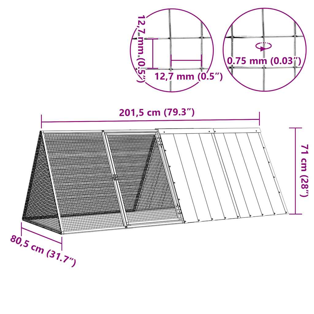 Rabbit Cage 201,5x80,5x71 cm Galvanised Steel Anthracite