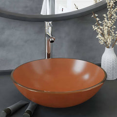 Bathroom Sink with Tap and Push Drain Tempered Glass Brown Chrome tap