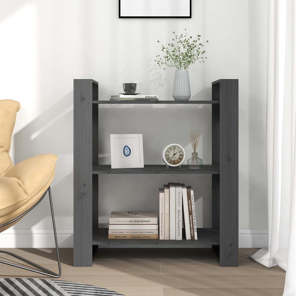 vidaXL Book Cabinet | Grey | Solid Pine Wood | 80x35x91 cm | Book Cabinet 3