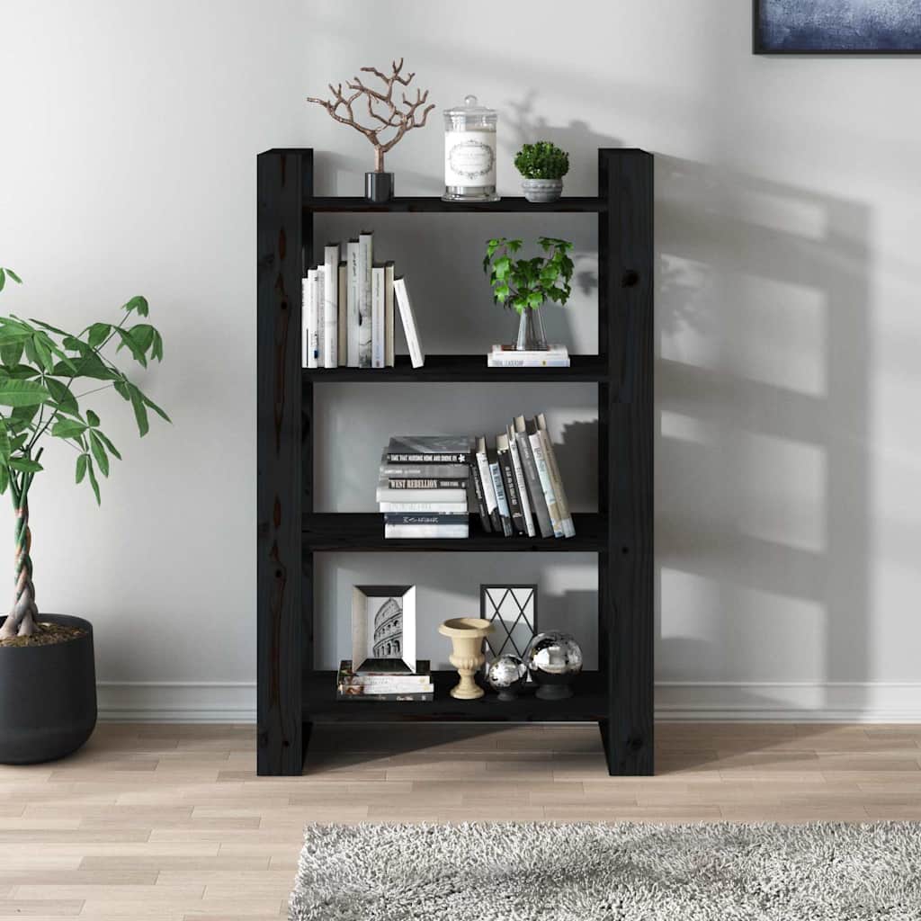 vidaXL Book Cabinet/Room Divider Black 80x35x125 cm Solid Wood Pine 3