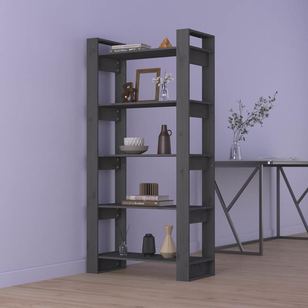 Book Cabinet/Room Divider Solid Wood Pine Width 80 cm Grey 160 cm