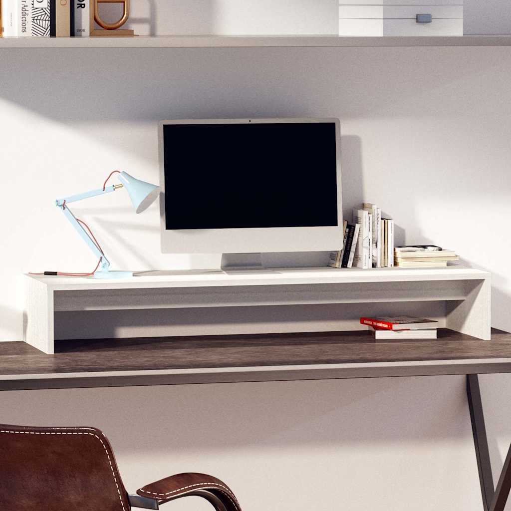 813930 vidaXL Monitor Stand White 100x27x15 cm Solid Wood Pine 1