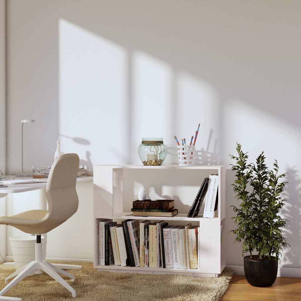 814050 vidaXL Book Cabinet/Room Divider White 80x25x70 cm Solid Wood Pine 3