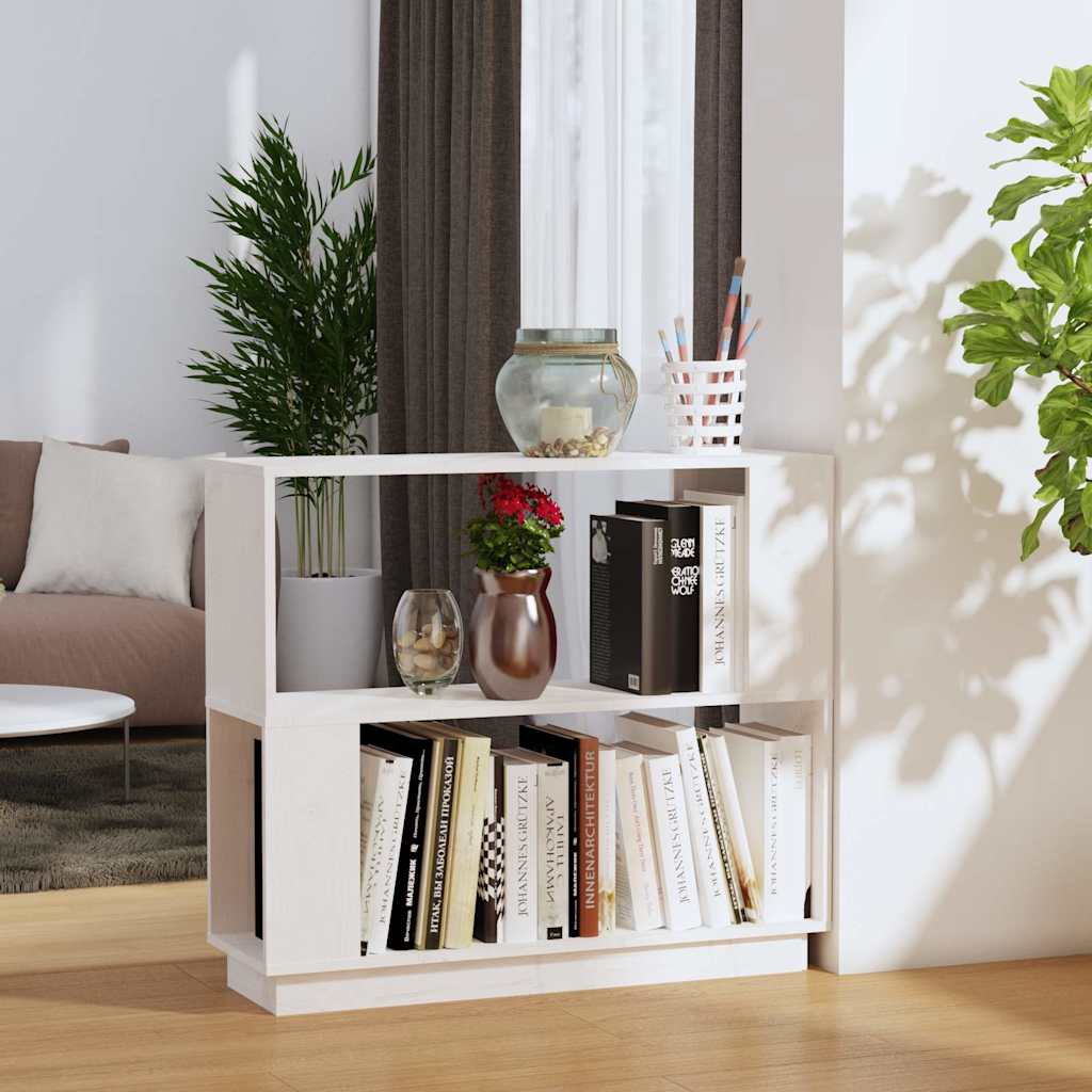 814050 vidaXL Book Cabinet/Room Divider White 80x25x70 cm Solid Wood Pine 1