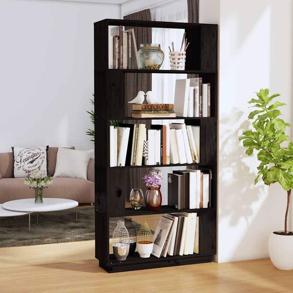 Book Cabinet/Room Divider 80x25x163,5 cm Solid Wood Pine Black