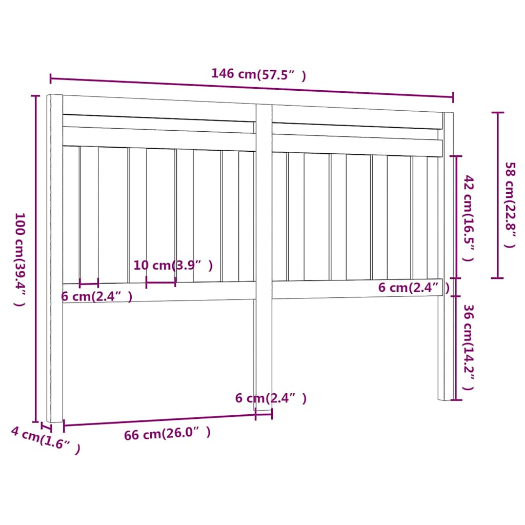 814094 vidaXL Bed Headboard 146x4x100 cm Solid Wood Pine 5