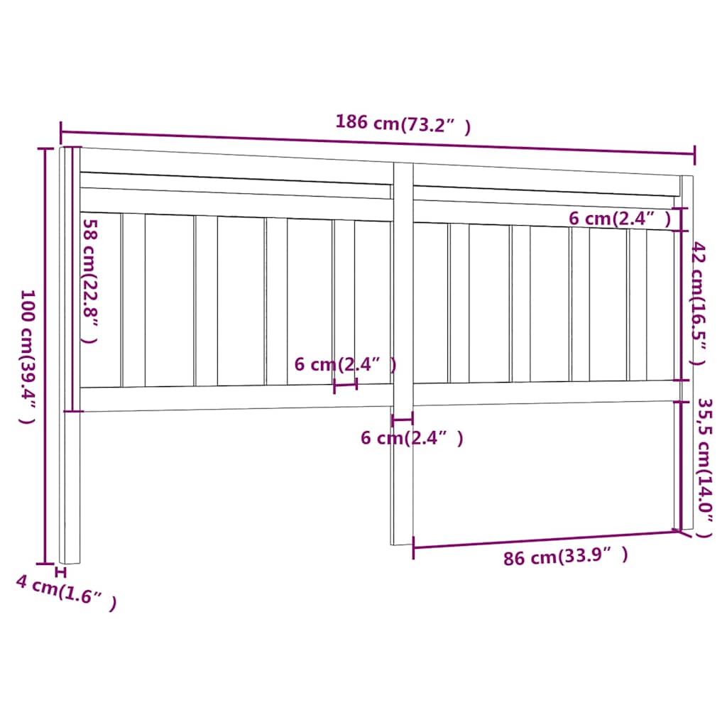 814110 vidaXL Bed Headboard White 186x4x100 cm Solid Wood Pine 5