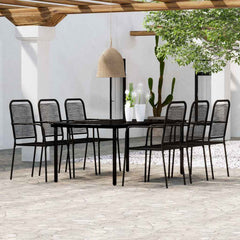 5 Piece Garden Dining Set Black 200 cm table length 6