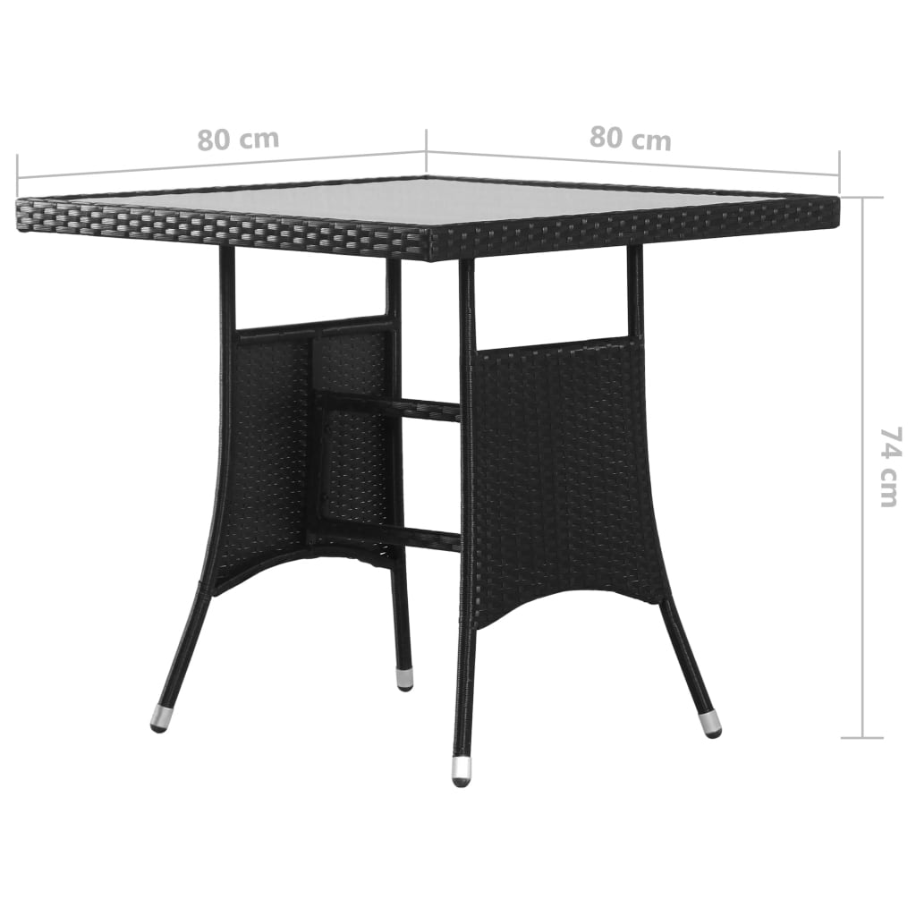 vidaXL Garden Table Black 80x80x74 cm Poly Rattan 6