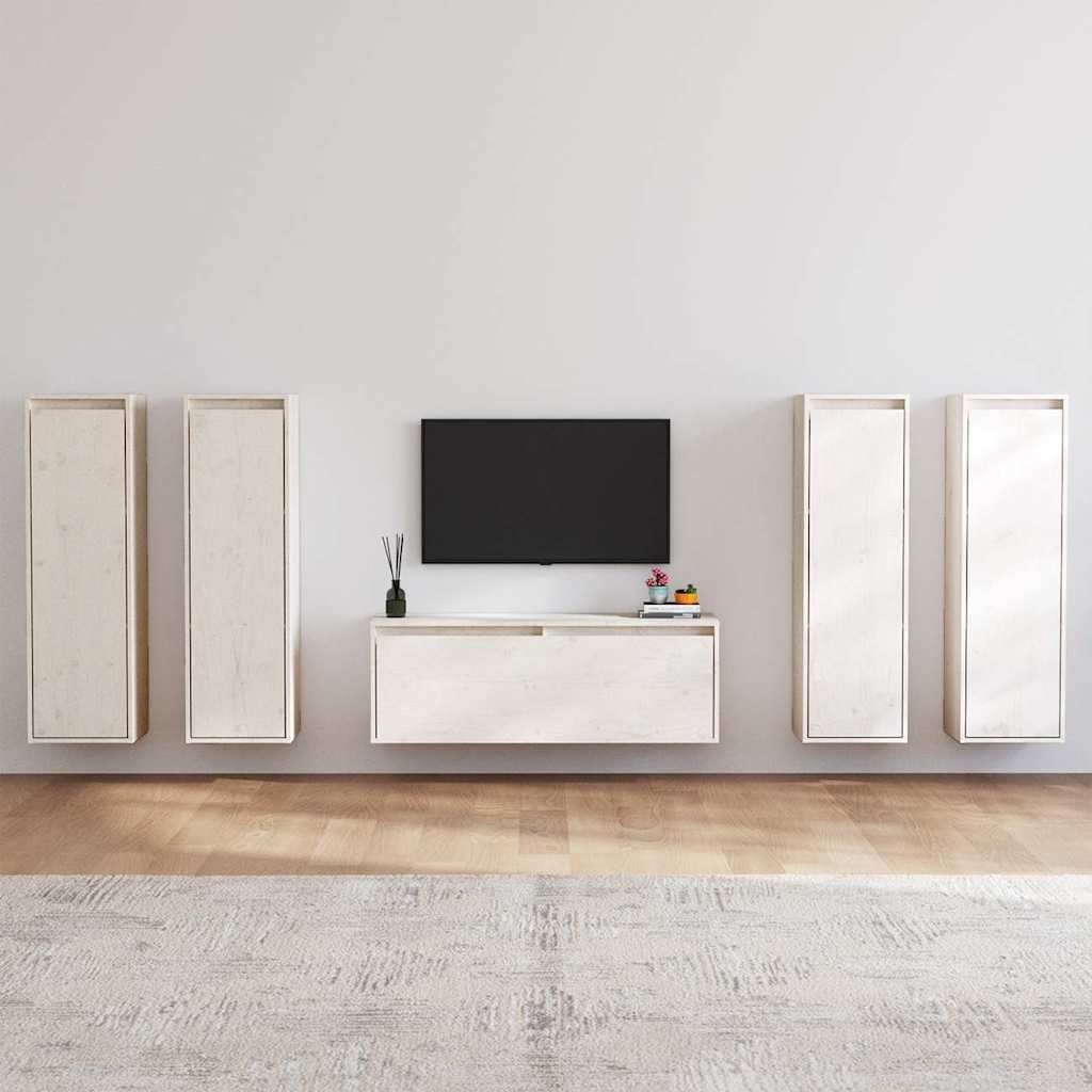 vidaXL 5 Piece TV Cabinet Set White Solid Wood Pine 1
