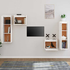 vidaXL 4 Piece TV Cabinet Set White Solid Wood Pine 3