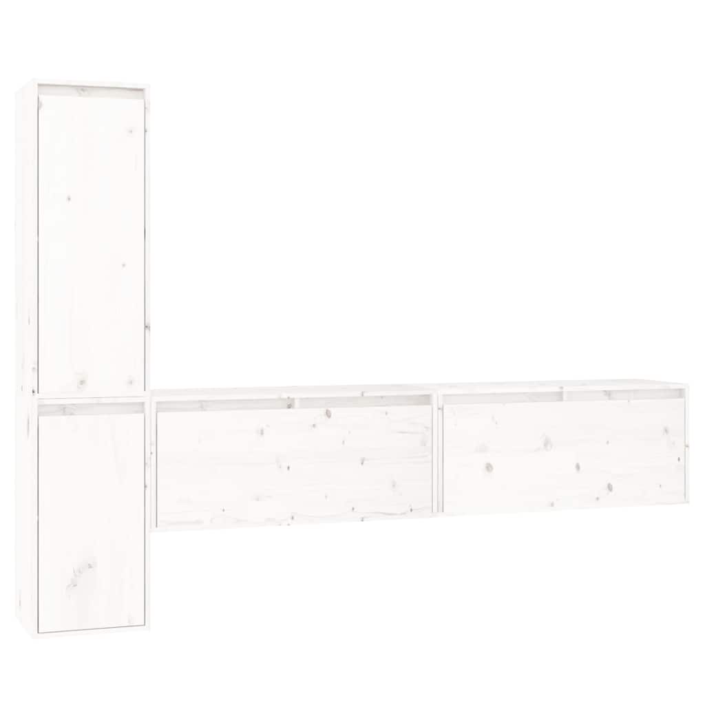 vidaXL 4 Piece TV Cabinet Set White Solid Wood Pine 2