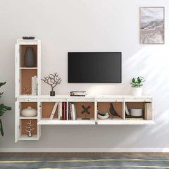 vidaXL 4 Piece TV Cabinet Set White Solid Wood Pine 3