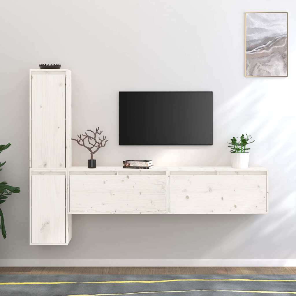 vidaXL 4 Piece TV Cabinet Set White Solid Wood Pine 1