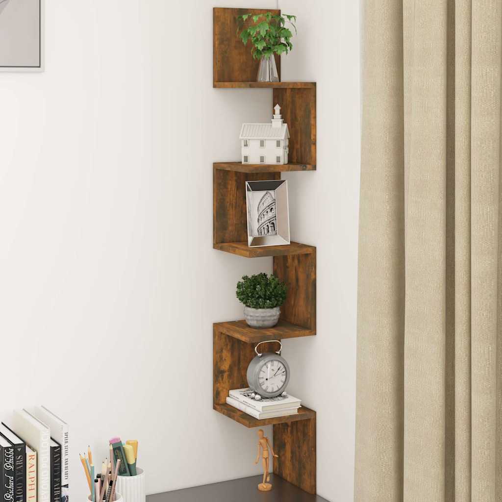 815210 vidaXL Wall Corner Shelf Smoked Oak 20x20x127,5 cm Engineered Wood 1