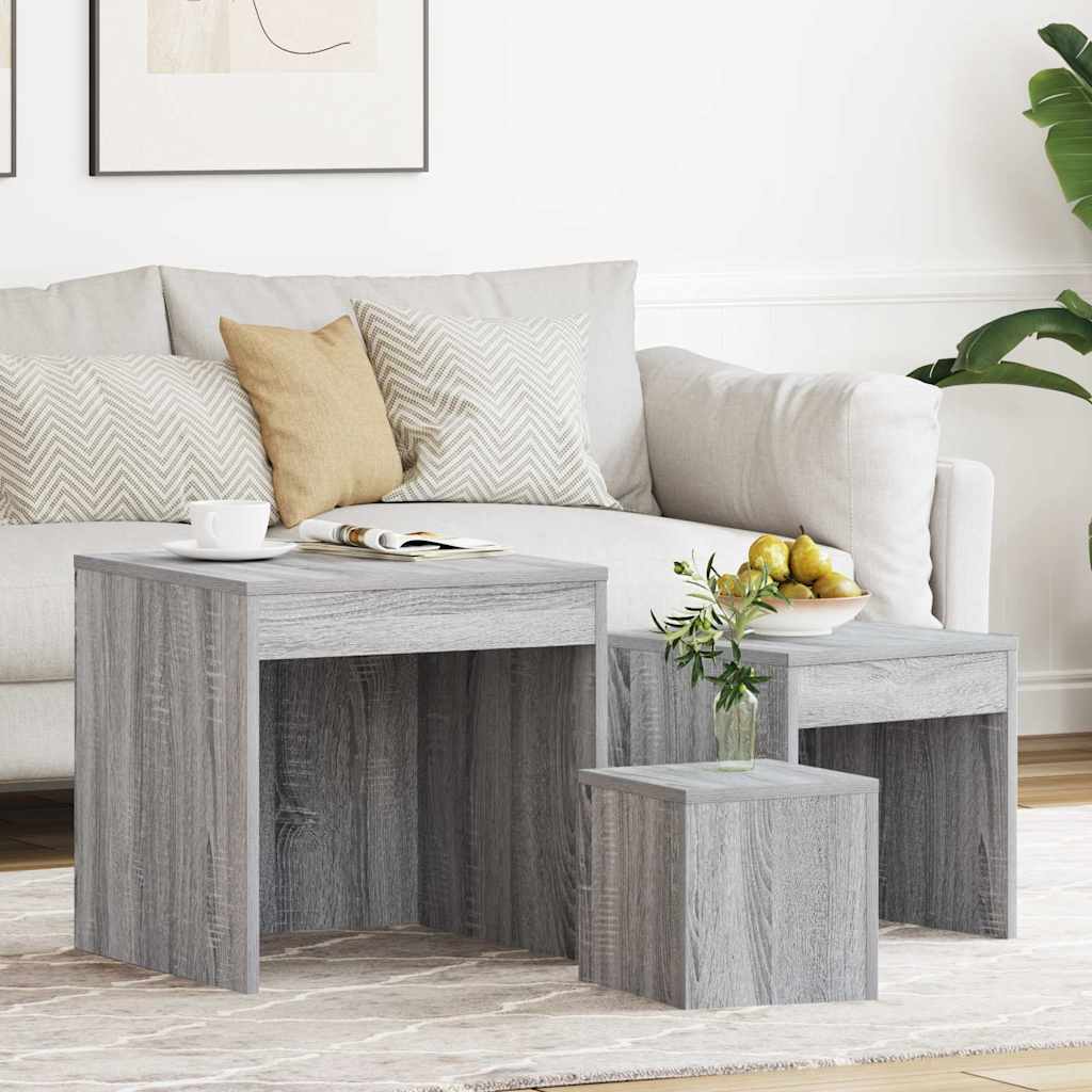 vidaXL Nesting Tables 3 pcs Grey Sonoma Engineered Wood 1