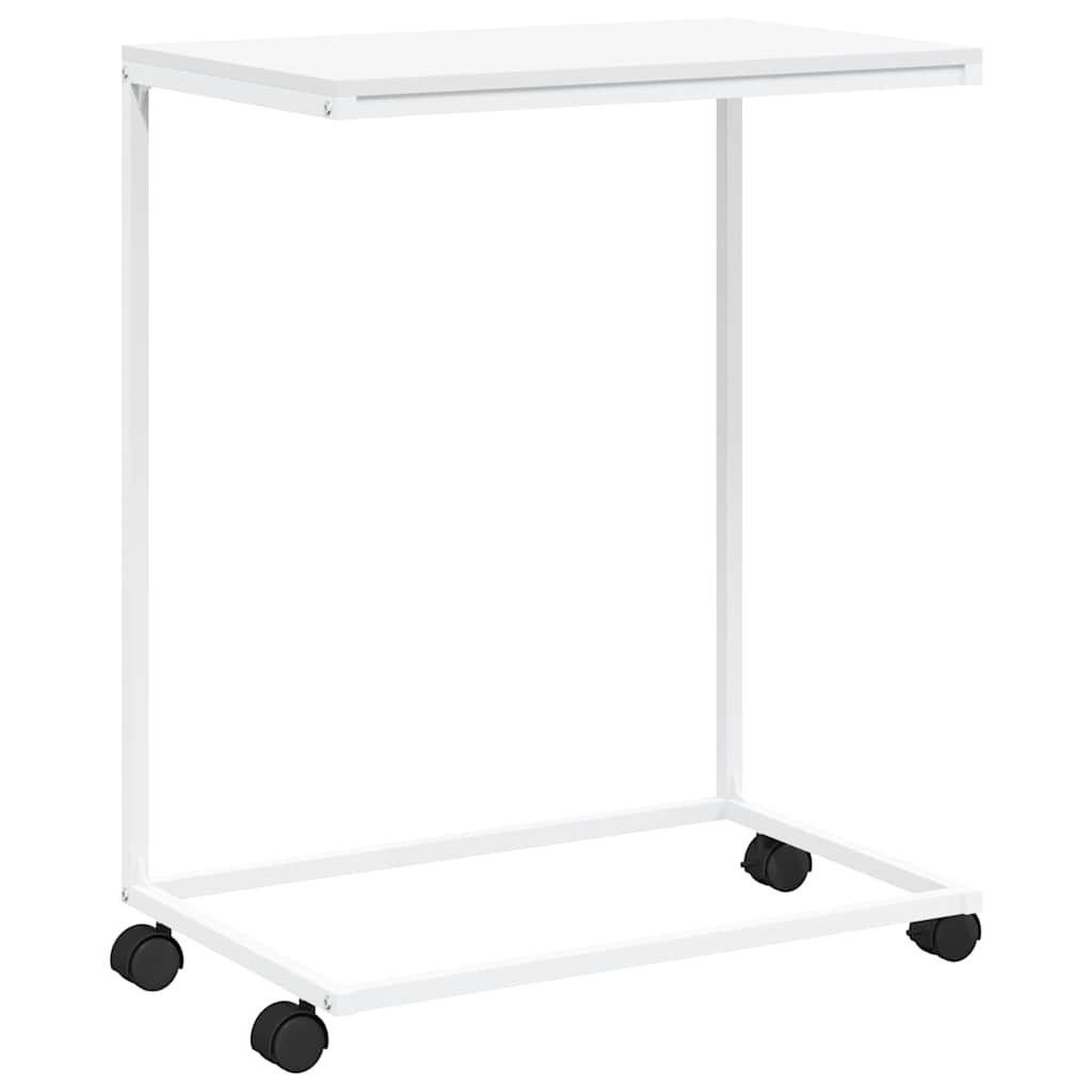 vidaXL Side Table | White | Engineered Wood, Iron | Medium | Rollable 2