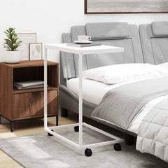 Side Table 55x35x70 cm Engineered Wood with wheels Width 55 cm White