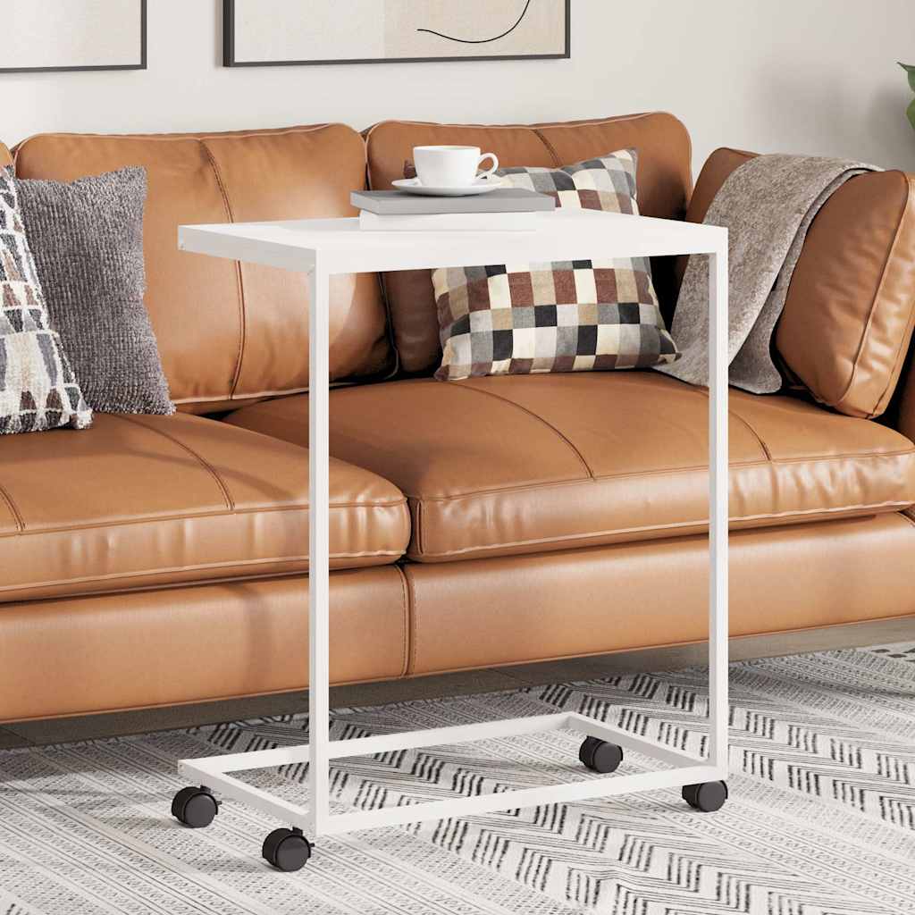 vidaXL Side Table | White | Engineered Wood, Iron | Medium | Rollable 1