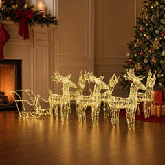 Reindeers & Sleigh Christmas Decoration 320 LEDs Acrylic Warm white 43 x 11 x 55 cm (6 pcs)