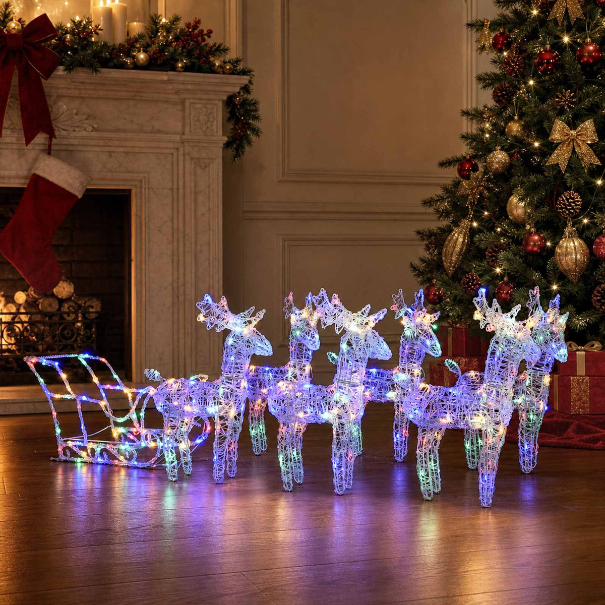 Reindeers & Sleigh Christmas Decoration 320 LEDs Acrylic Multicolour 43 x 11 x 55 cm (6 pcs)