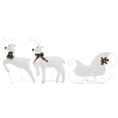 vidaXL Reindeer And Sleigh Christmas Decoration | Set of 4 | White | Mesh, Metal 5