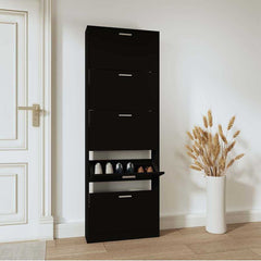 vidaXL Shoe Cabinet Black 59x17x169 cm Engineered Wood 2