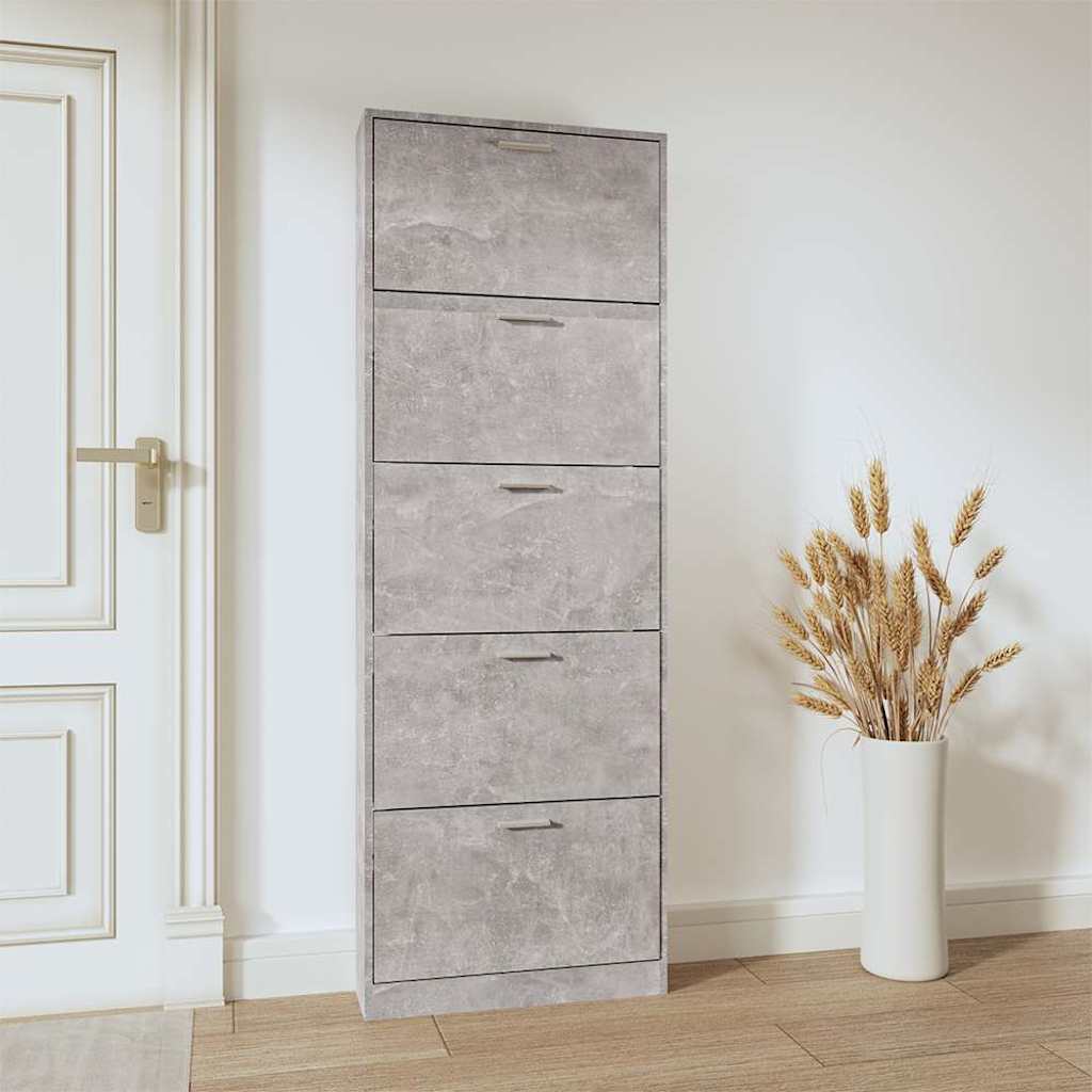 vidaXL Shoe Cabinet Concrete Grey 59x17x169 cm Engineered Wood 3