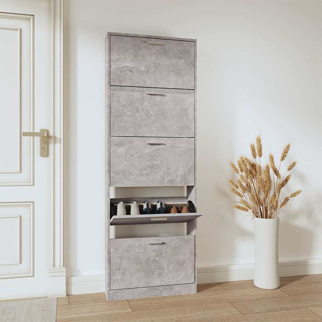vidaXL Shoe Cabinet Concrete Grey 59x17x169 cm Engineered Wood 1