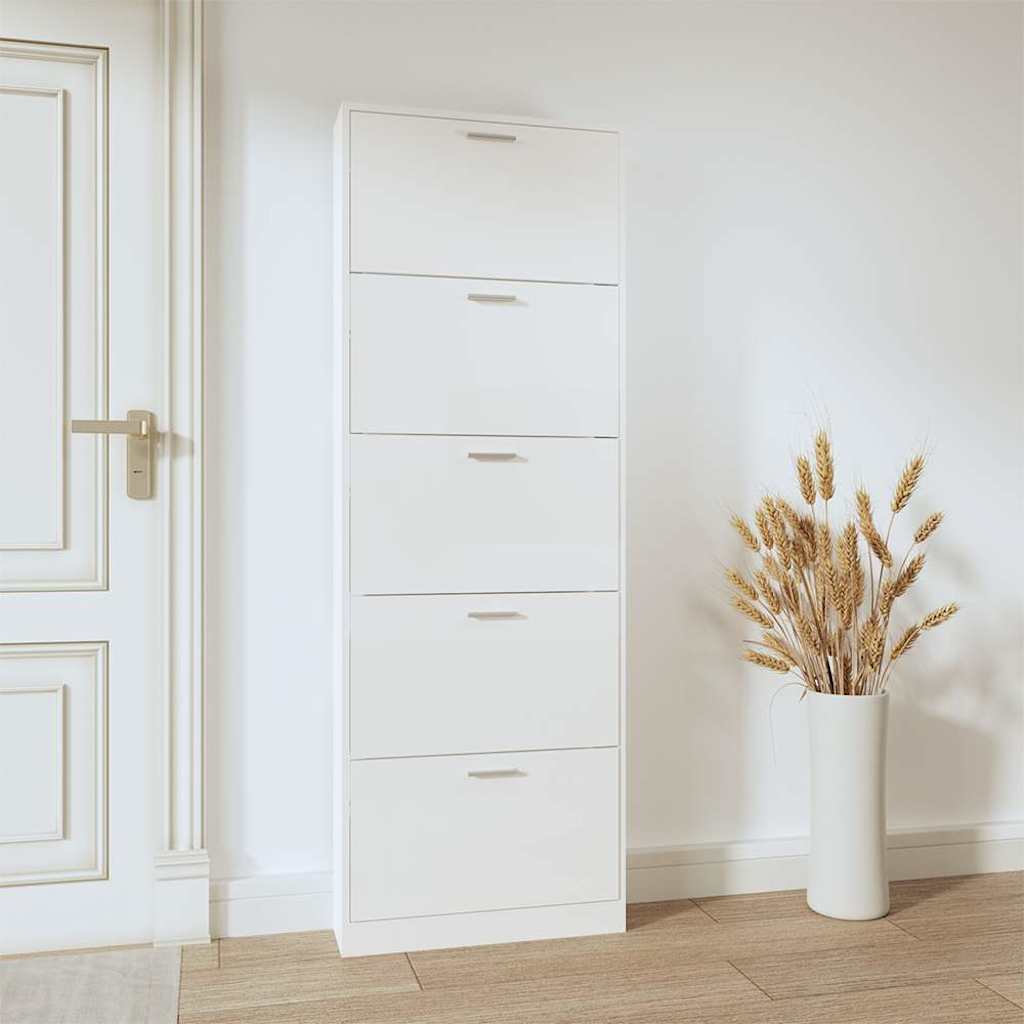 vidaXL Shoe Cabinet High Gloss White 59x17x169 cm Engineered Wood 3