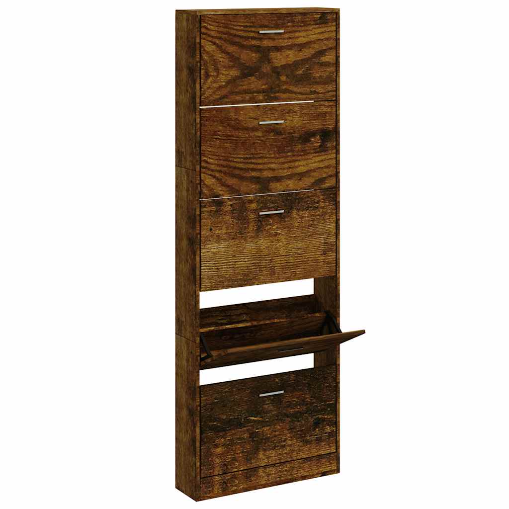vidaXL Shoe Cabinet Smoked Oak 59x17x169 cm Engineered Wood 3