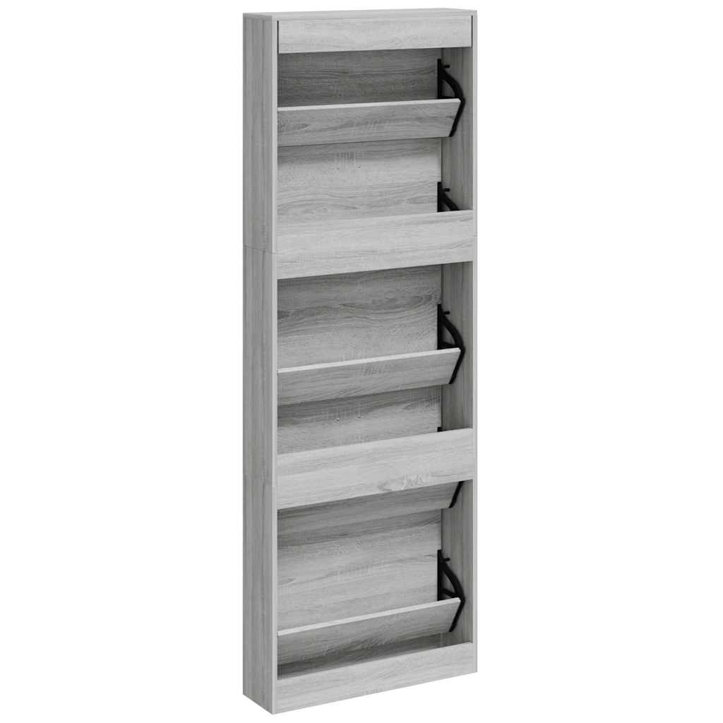 vidaXL Shoe Cabinet Grey Sonoma 59x17x169 cm Engineered Wood 6