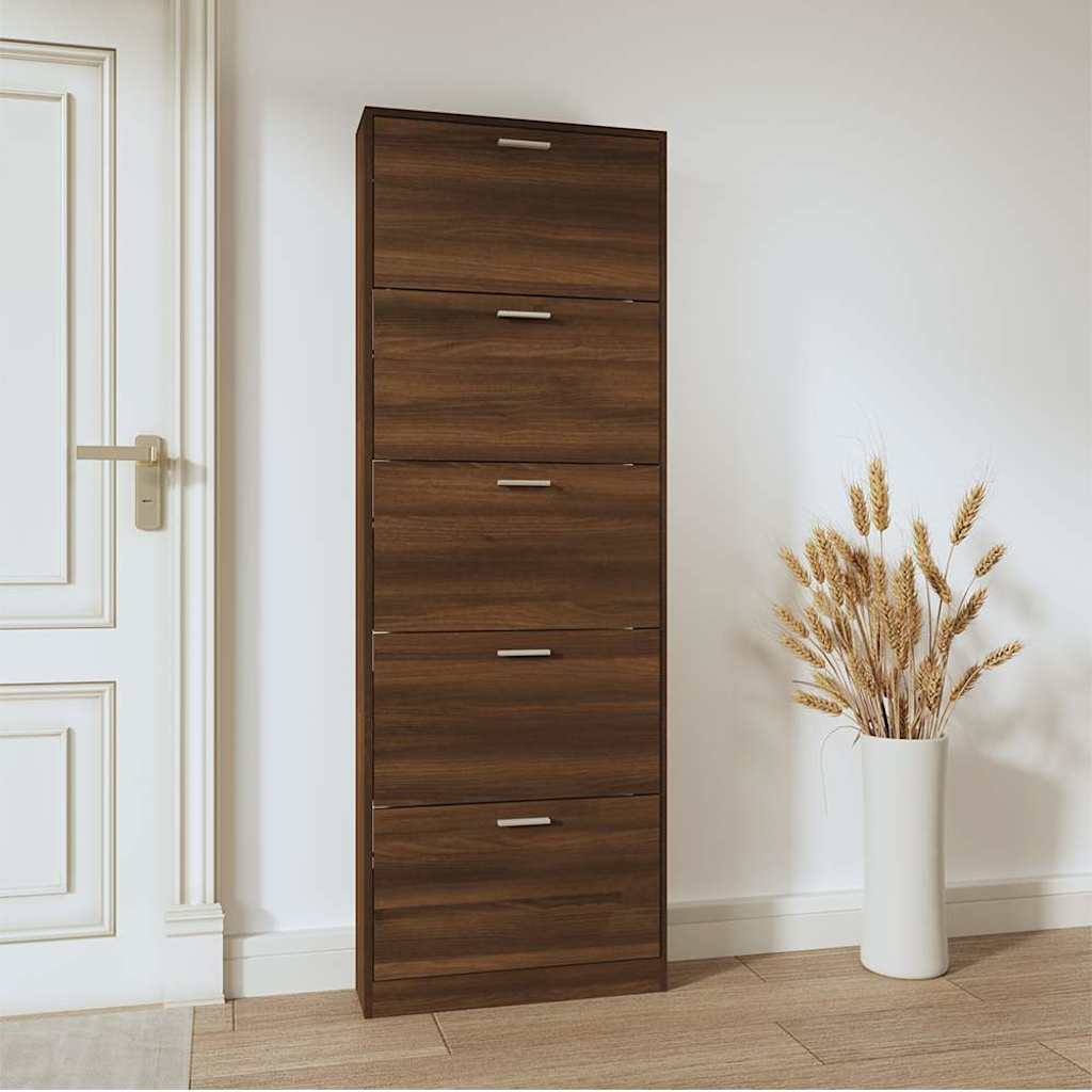 vidaXL Shoe Cabinet Brown Oak 59x17x169 cm Engineered Wood 3