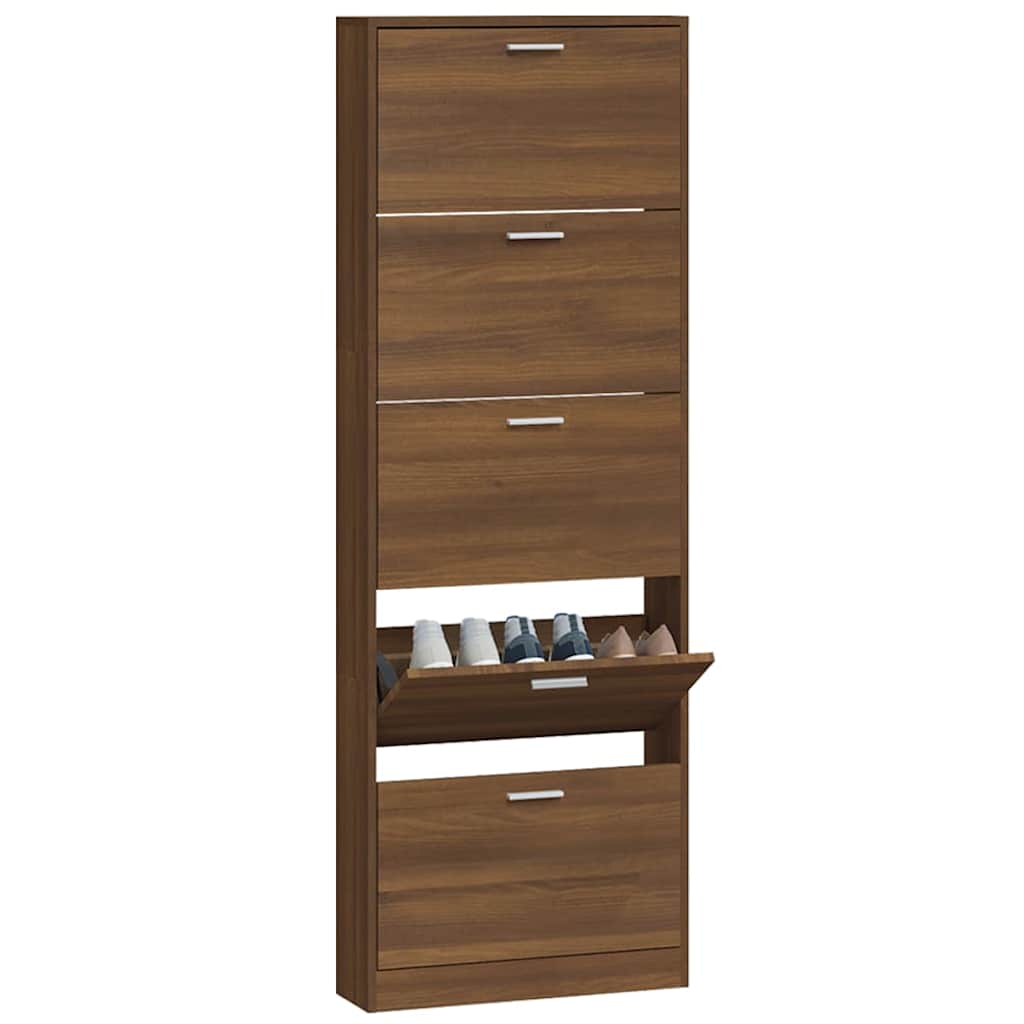 vidaXL Shoe Cabinet Brown Oak 59x17x169 cm Engineered Wood 4