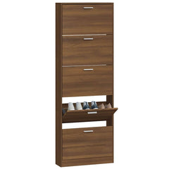 vidaXL Shoe Cabinet Brown Oak 59x17x169 cm Engineered Wood 4