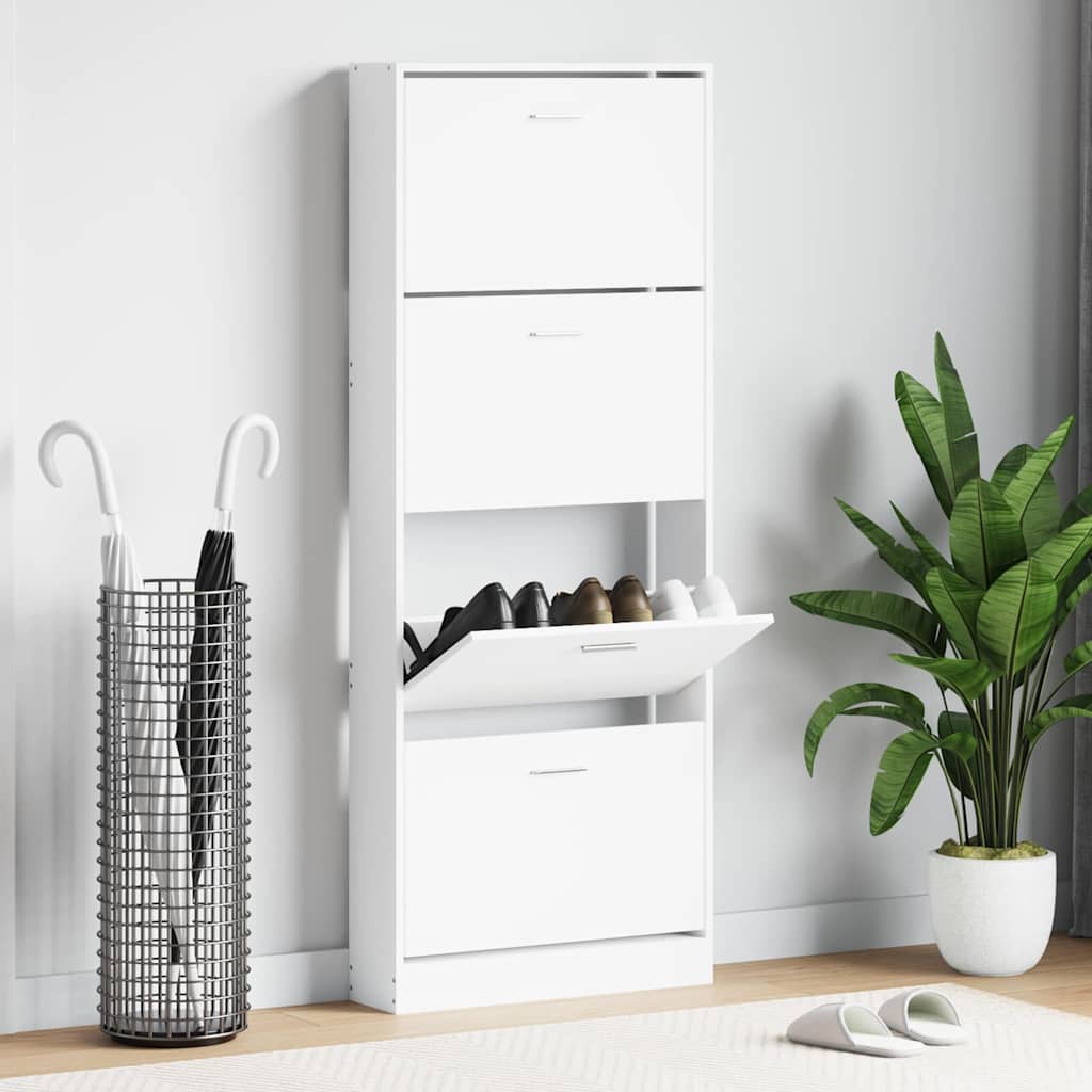 vidaXL Shoe Cabinet White 59x17x150 cm Engineered Wood 1